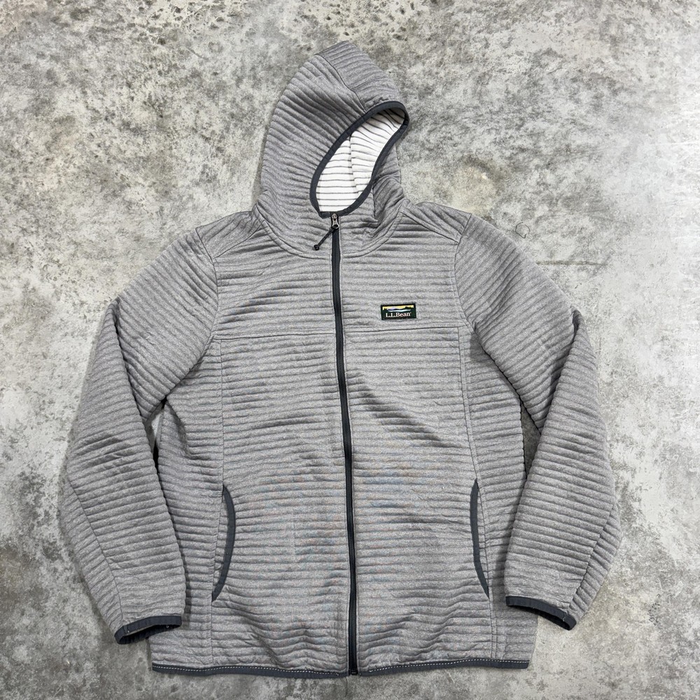 L.L.Bean Hoodie Womens Medium Gray Quilted Full Zip Jacket Hooded Katahdin Logo