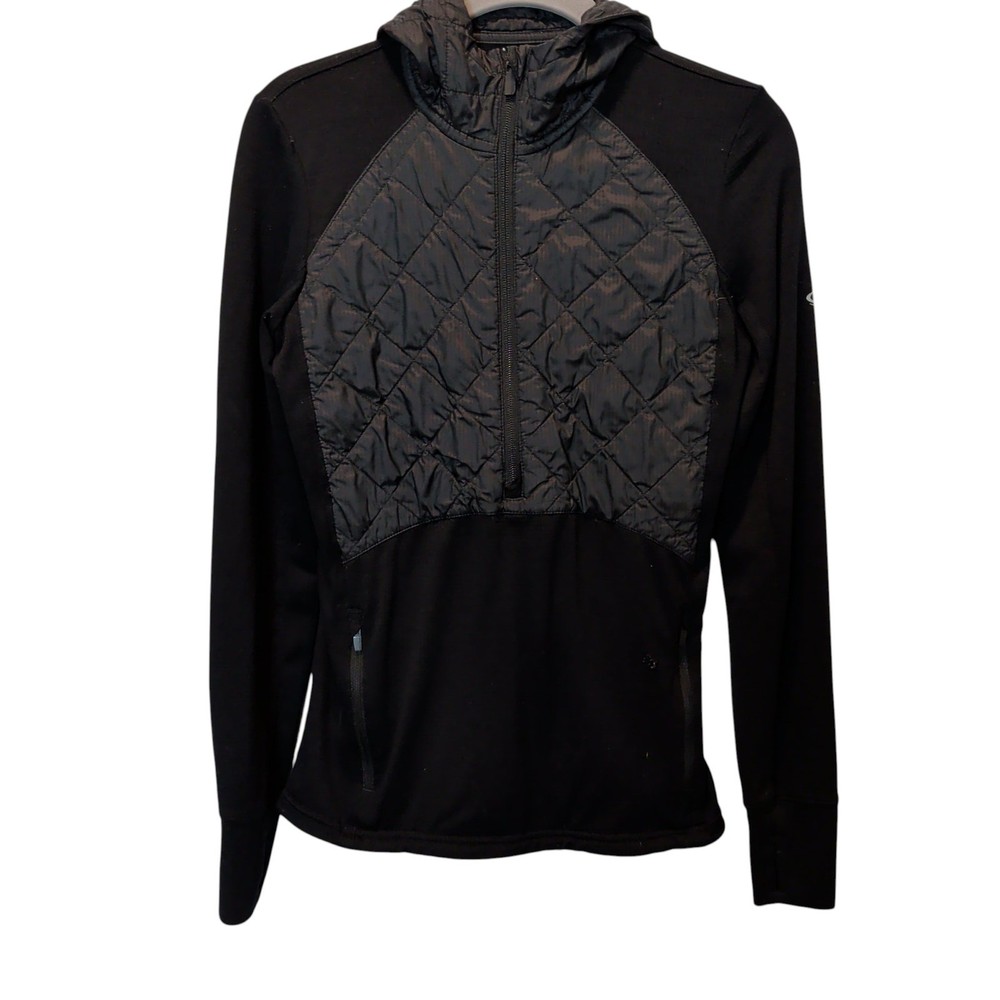 Icebreaker Womens Sz XS Black Merino GT Quarter Zip Hoodie Insulated Quilted
