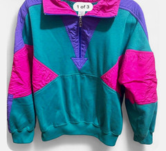Lavon by Cheerful Corp Vintage 80s Colorblock 1/4 Zip Fleece Sweatshirt L