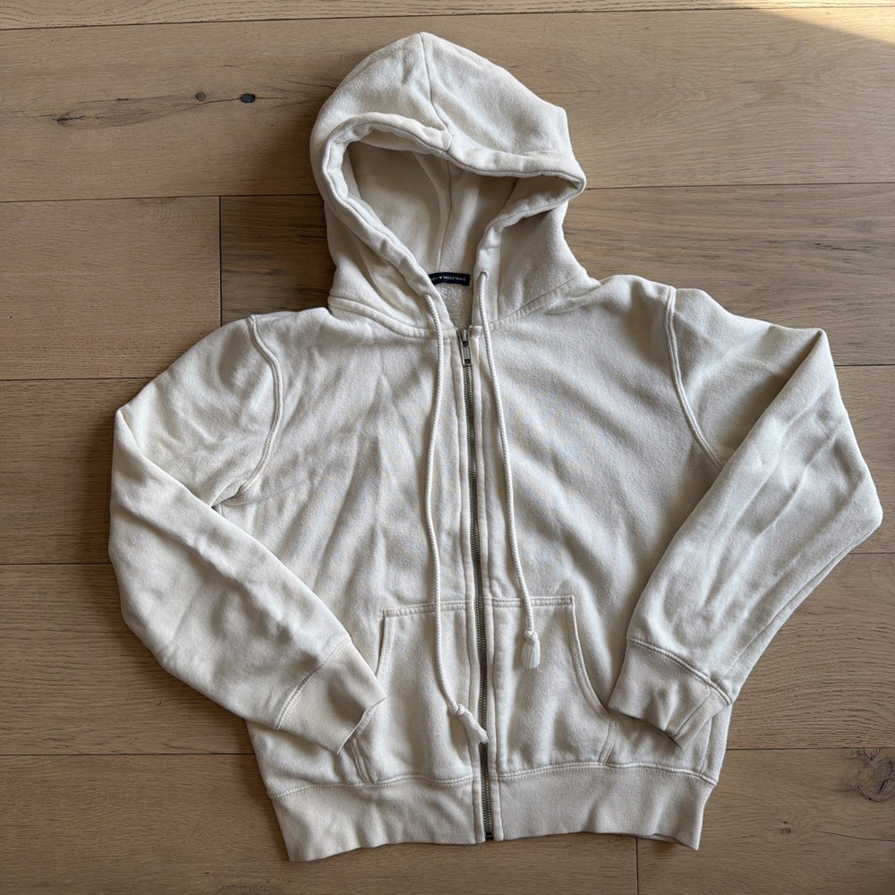 Brandy Melville Cropped Zip Hoodie Cream Fleece One Size