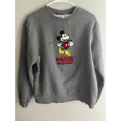 Disney Store Mickey Mouse Sweatshirt Small Gray Fleece Crewneck Vintage Style