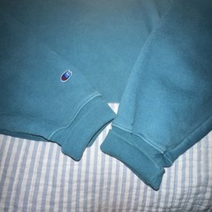 Champion Reverse Weave Cropped Sweatshirt Teal Green XL WL425 Raw Hem Pullover