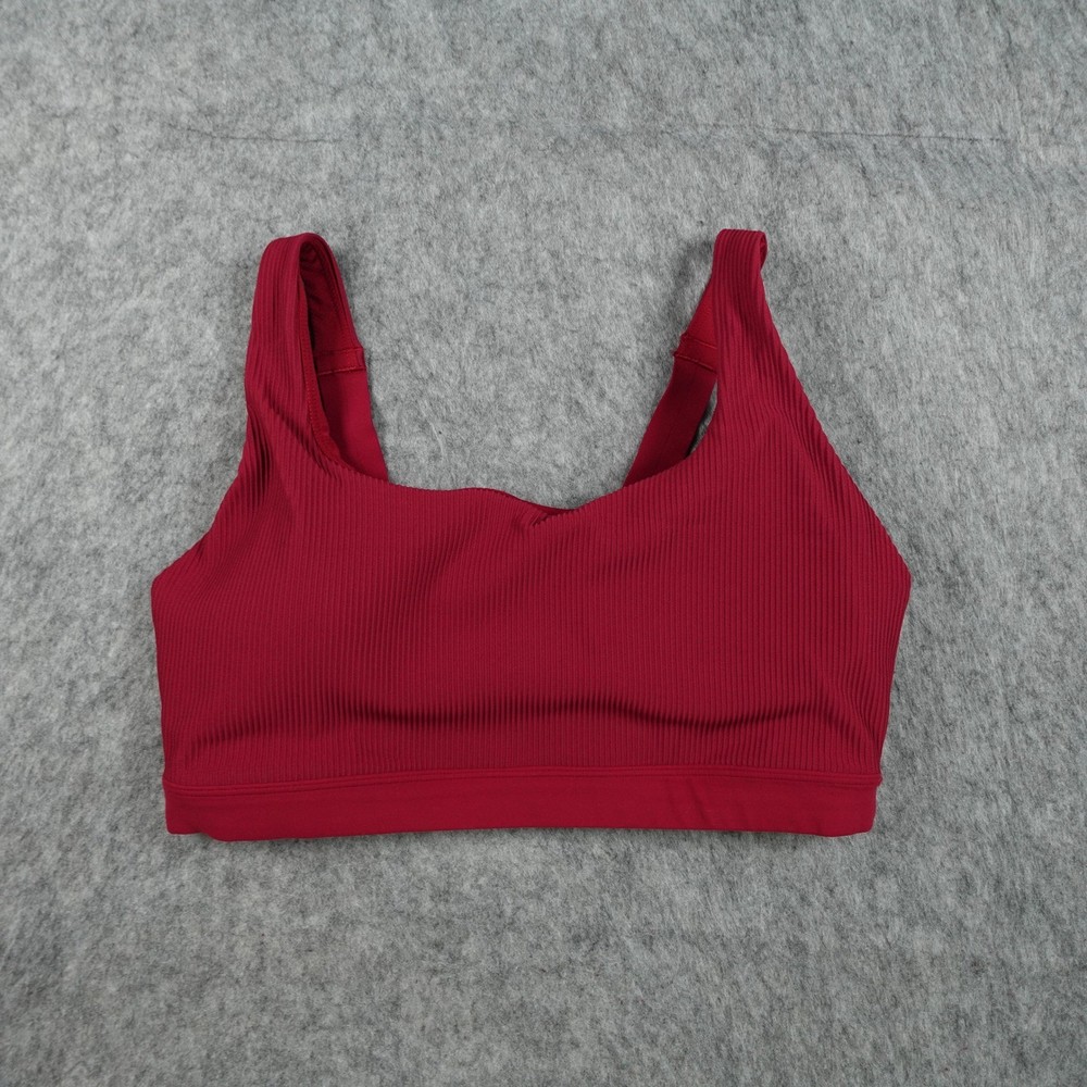 Athleta Sports Bra Women Large Red Exhale Ribbed Square Neck Yoga Workout Run