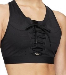 Nike Womens Black Swoosh Air Force 1 Laced Up Front Racerback Sports Bra