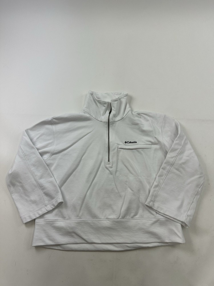 Columbia Sweatshirt Womens Large White 1/2 Zip Lightweight Fleece Ladies