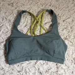 lululemon Gray/Green Strappy Crossback Sports Bra Size 6 Wireless Stretch