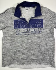 PINK Victoria’s Secret Quarter Zip Pullover Womens L Gray Blue Logo