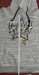 UNIVERSAL STUDIOS Graphic Hoodie XL Metallic Gold Stars Pullover Ringer Sleeve