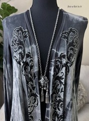 New VOCAL APPAREL Womens CRYSTAL GRAY TIE DYE FLEUR DE LIS CARDIGAN S Small Y2K