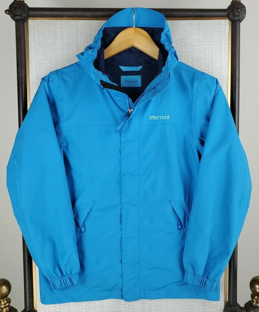 MARMOT Size Large Womens Hooded Full Zip Sky Blue Windbreaker Jacket Coat