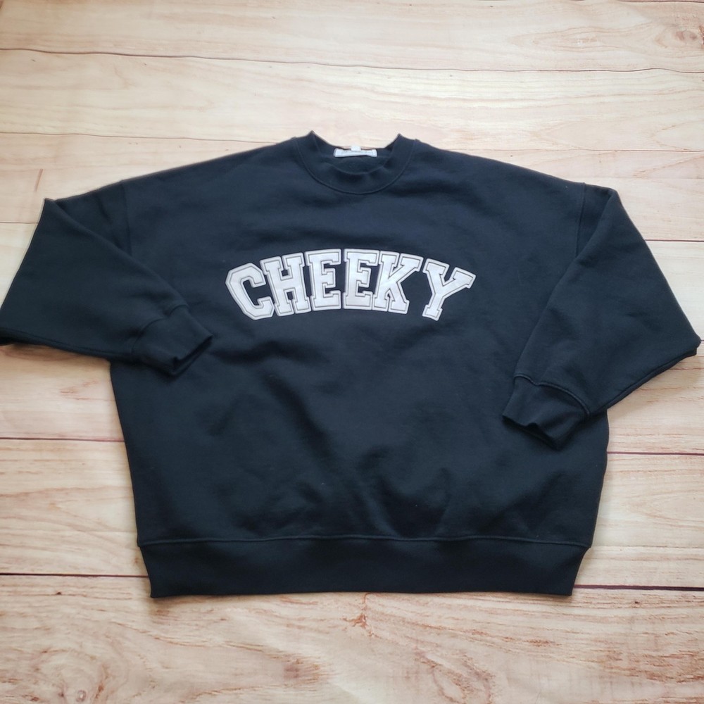 L*SPACE Sweatshirt Womens S/M Black Pullover Fleece Crew Neck CHEEKY Relaxed