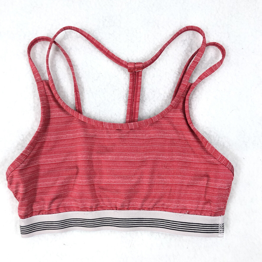 Sports Bra Women Medium Red White Striped Multi Straps Active Yoga Gym