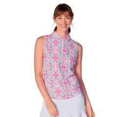 NWT Ladies Gottex G LIFESTYLE Tile Pink Sleeveless Polo Golf Shirt Size L