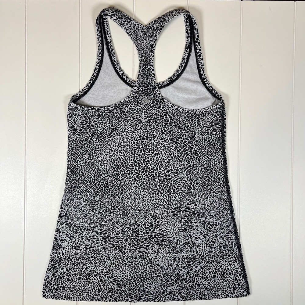 Lululemon Racerback Tank Top Black White Animal Print Athletic Yoga Gym Shirt