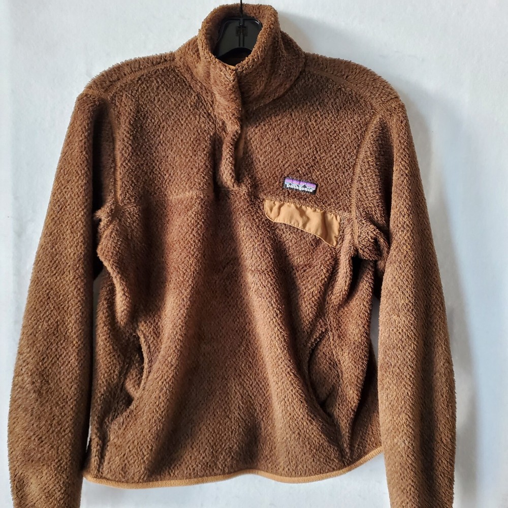 Patagonia Sweatshirt Women’s Medium 1/4 Snap Zip Brown Long Sleeve Fuzy