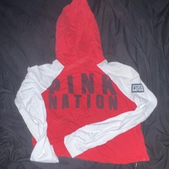 PINK Victoria’s Secret Women’s Red/White Colorblock Fleece Hoodie S Regular