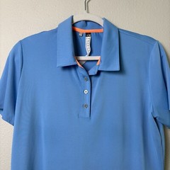 Adidas Polo Shirt Womens Size L Blue Orange Short Sleeve Performance Golf Tennis