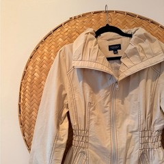SONOMA LIFE & STYLE BEIGE COTTON NYLON JACKET FULL ZIP SMOCKED WAIST GORPCORE