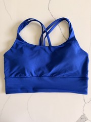 Lululemon Energy Bra Long Line Royal Blue Strappy Sports Bra Size 8 Square Dot