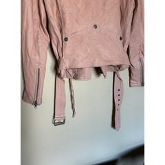 Muubaa Biker Jacket Leather Slim Fit Belted Moto Blush Pink Casual Night Out