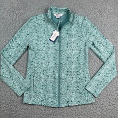 Tommy Bahama Sophie Yoga Jacket Womens Small Green Geometric Mock Neck Interlock