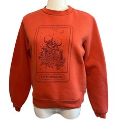 CROPP Sweatshirt SZ S Orange Skulls Kissing Cropped L’amoureux” Casual Boho Chic