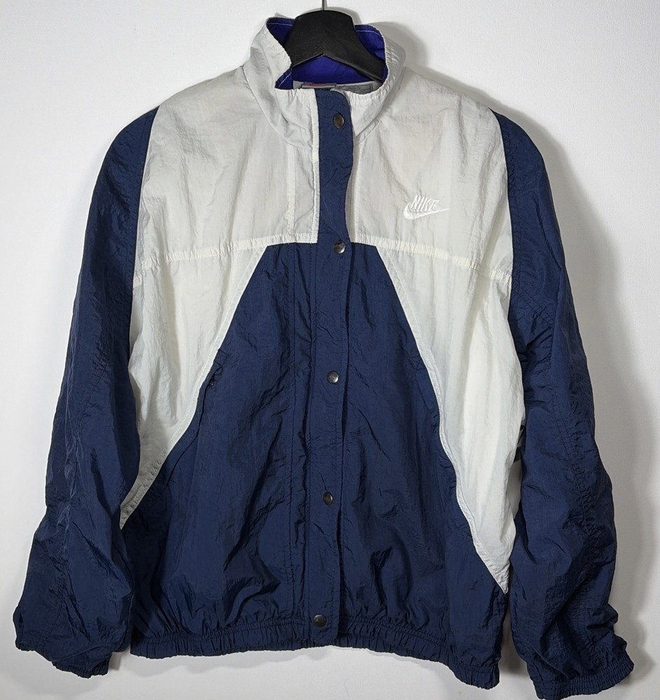 Vintage Nike Windbreaker Jacket Blue White Snap Zip Women’s M
