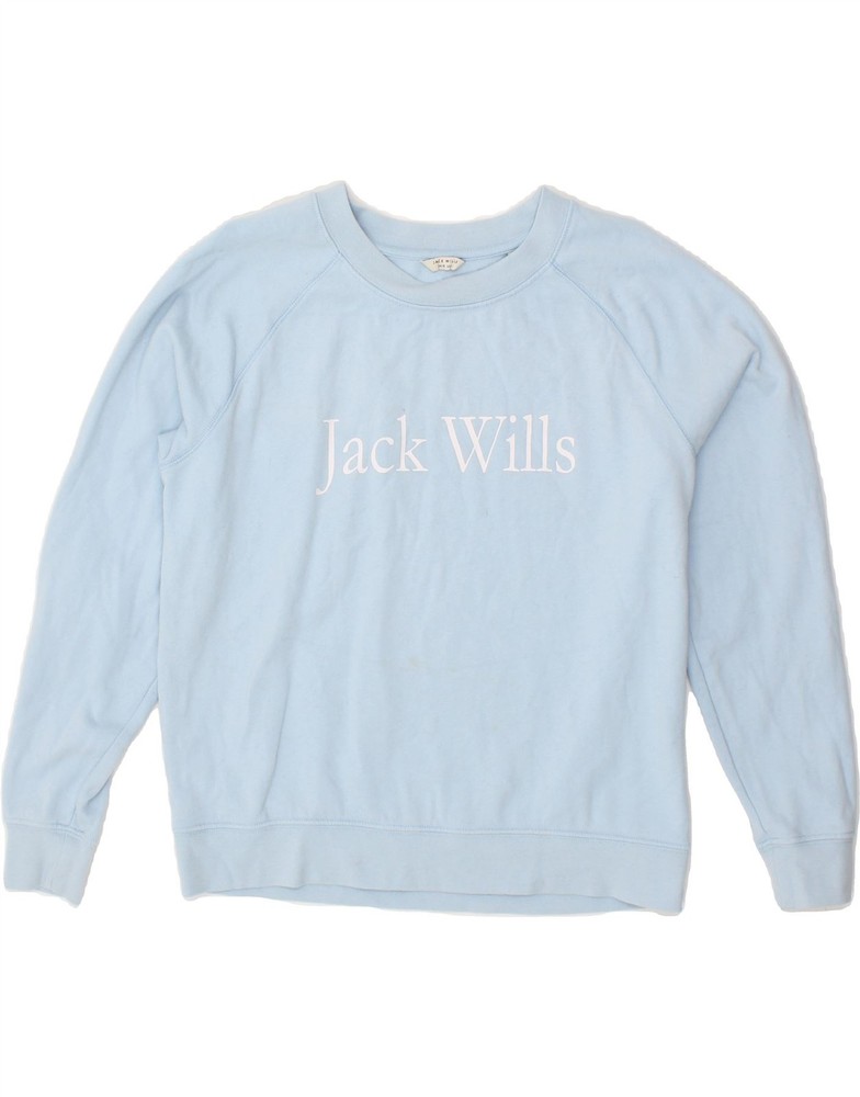 JACK WILLS Womens Oversized Graphic Sweatshirt Jumper UK 6 XS Blue Cotton BJ28
