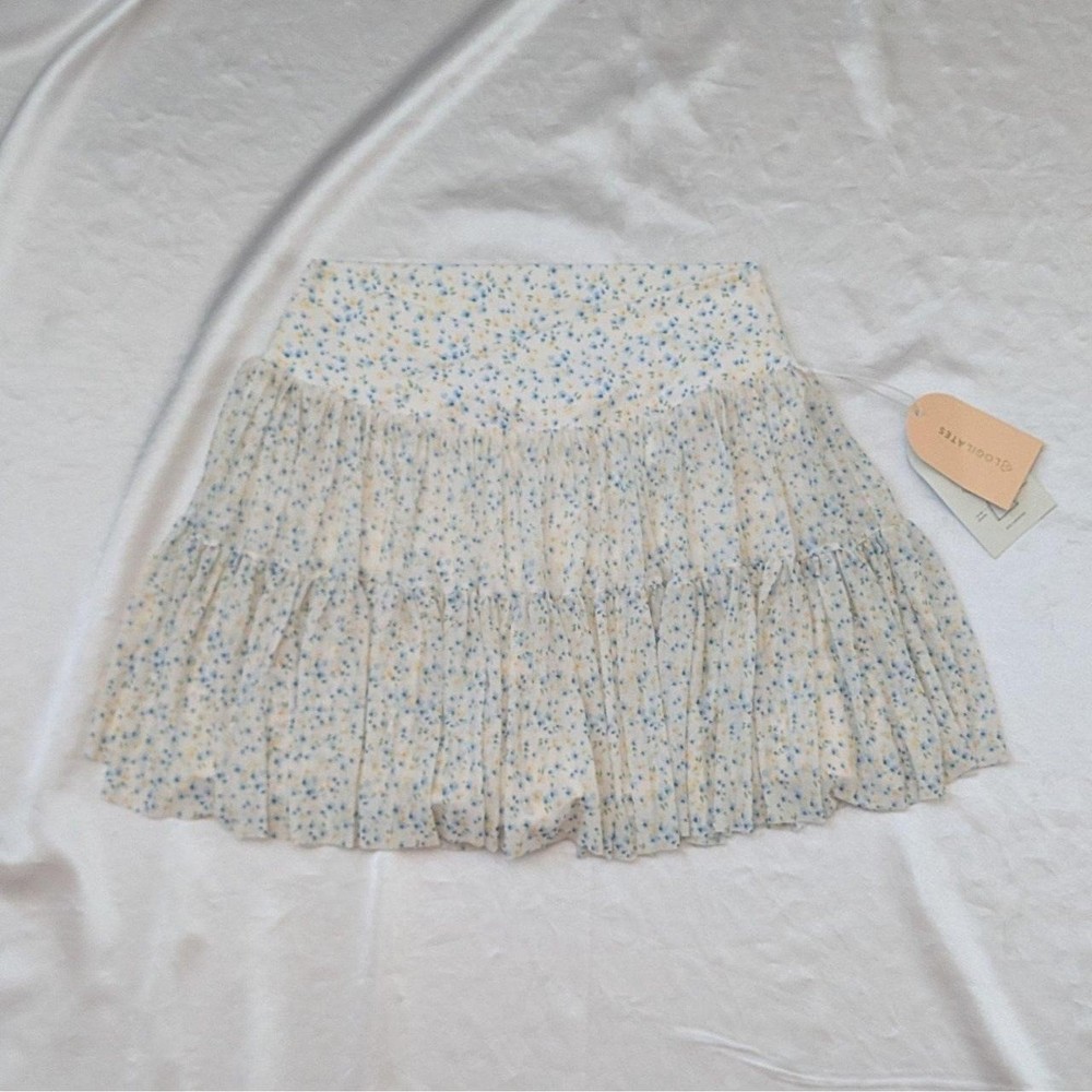 New Blogilates Women’s Ballerina Skort Skirt White Blue Yellow Floral XS (0-2)