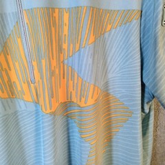 Jamie Sadock Polo Shirt Womans Size XL Blue Sky Orange Abstract Short Sleeve Zip