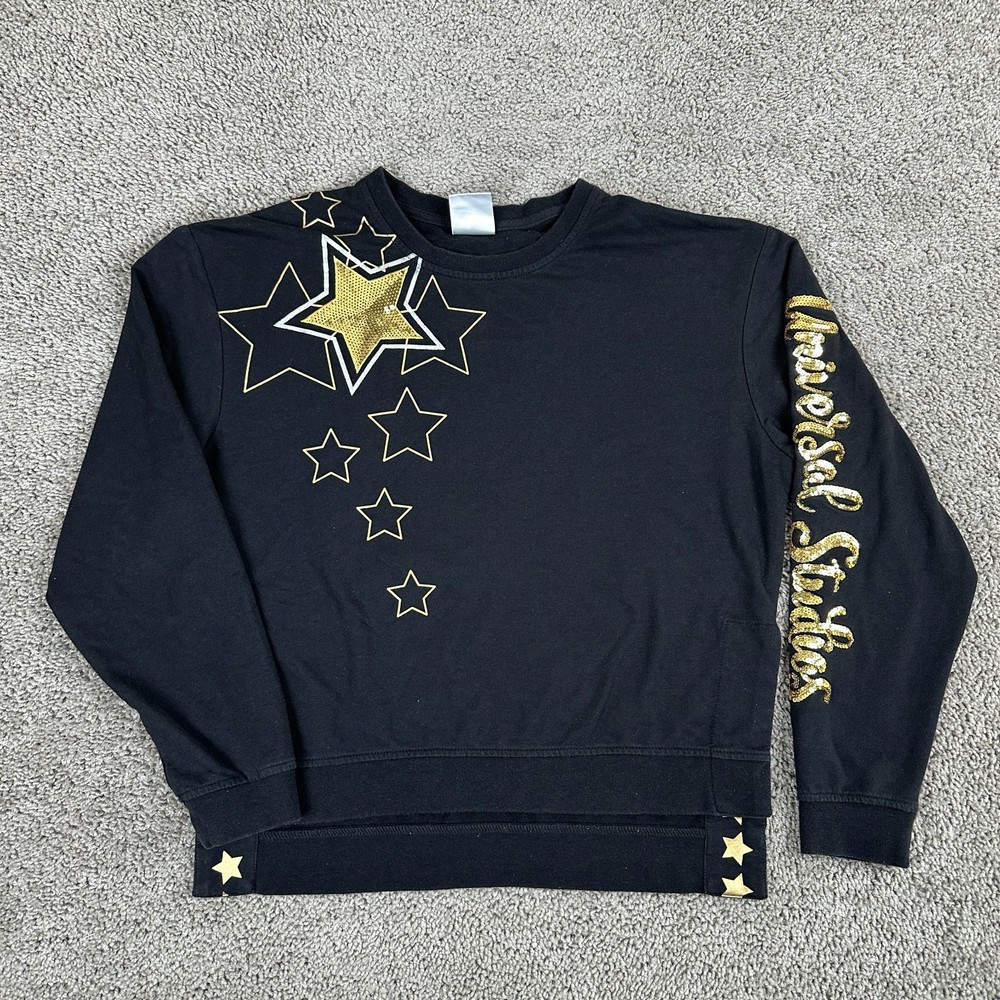 Universal Studios Womens Medium Black Gold Sequences Beaded Stars Sleeve