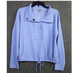 T by Talbots Cropped Sweatshirt Snap Closure Drawstring Periwinkle Blue NEW