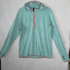Reebok Women’s Size L Performance Quarter Zip Pullover Top Aqua blue orange trim