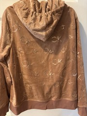 Calvin Klein Women’s Brown Velour Full Zip Hoodie Logo Pattern Pockets XL