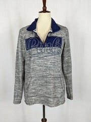 PINK Gray Blue Pullover Quarter Zip Sweatshirt Spell Out Logo Pocket Sz Small S