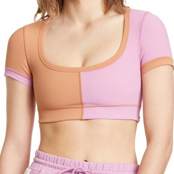 NWT L SPACE Revolutions Ribbed Colorblock Activewear Crop Top XS