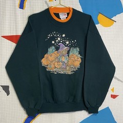 Vintage 90s Halloween Bear Witch Sweatshirt XL Magic Stars Pumpkins Grandma Usa