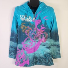 NWT Christian Audigier Crystal Rock Y2K Turquoise Crown Zip Hoodie – Size M