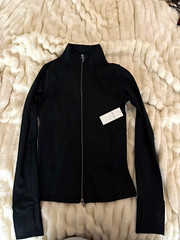 Women’s Black Track Jacket Full Zip Thumbholes Stretch Slim Fit Size S