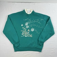 Vintage Dandelion Sweatshirt Womens Medium Teal Nature Morning Sun Grandma 90s