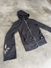 Twisted Heart America Black Zip Hoodie Fleur De Lis Rhinestone Y2K Women’s S