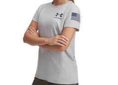 UNDER ARMOUR FREEDOM BANNER SHORT SLEEVE TSHIRT Womens Gray Medium #1370819