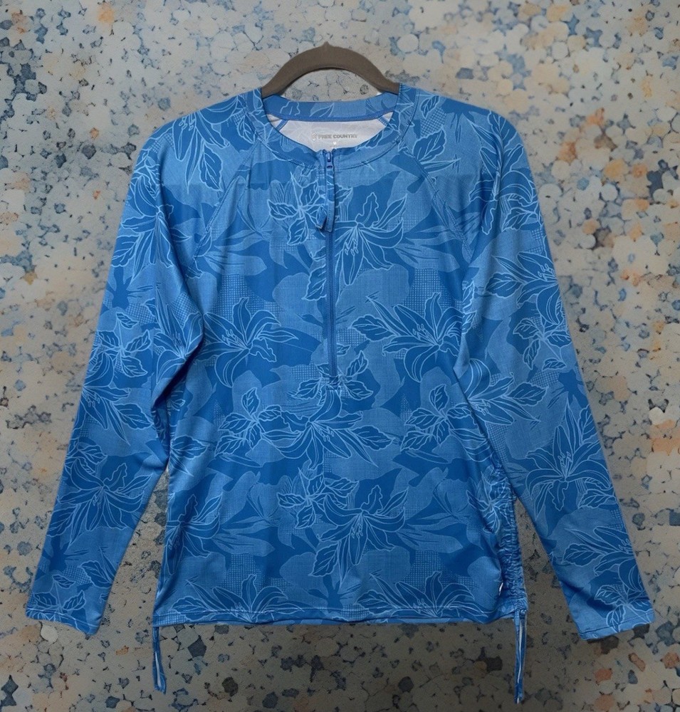 Free Country Women’s Blue Long Sleeve 1/2 Zip Stretch Performance Shirt S-Medium