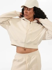 New Athleta L Forever Fleece Ultra Crop Full Zip Bone Large