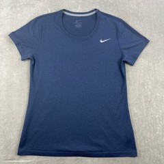 Nike Women Large Navy Blue Dri-FIT Short Sleeve Performance T-Shirt Heathered