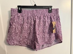 ASICS Running Shorts L Purple Print Lined Drawstring Pockets Lightweight Running