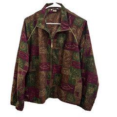 Vintage Teddi Mob Wife Track Jacket Velvet Size Medium Fall Leaves Oversized