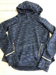 GapFit Hoodie Sweatshirt Womens Medium Blue Striped Fleece Pullover Zip Pockets