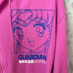 Sailor Moon Zip Hoodie Womens XXL Pink Pretty Guardian Anime Graphic Sweatshirt