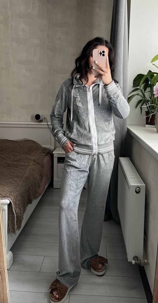 Bogner Velour Tracksuit Grey Women’s Size L Velvet Set